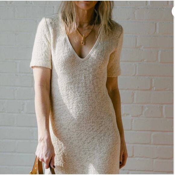 Enza Costa Slub Sweater Knit Half Sleeve Dress in Undyed Womans Small+ - Picture 2 of 11